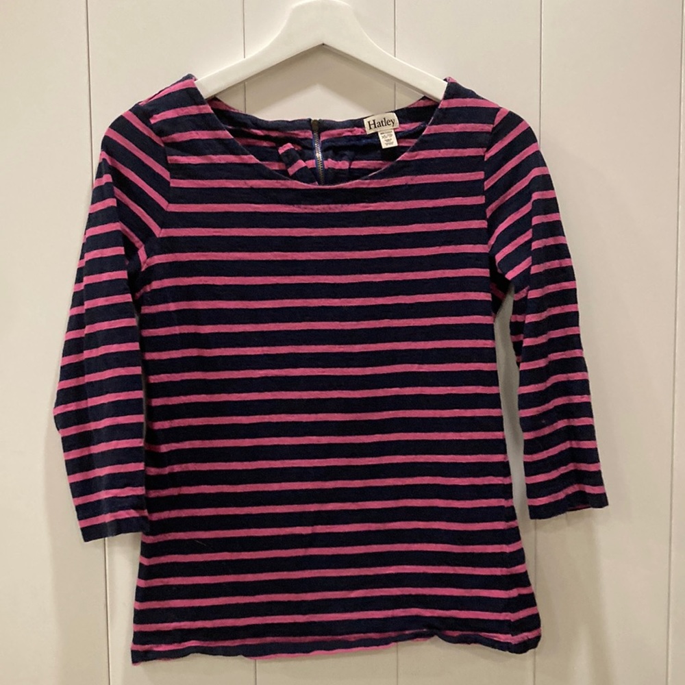 Hatley 100% Solid Cotton Striped T-Shirt Back Zipper Detail
